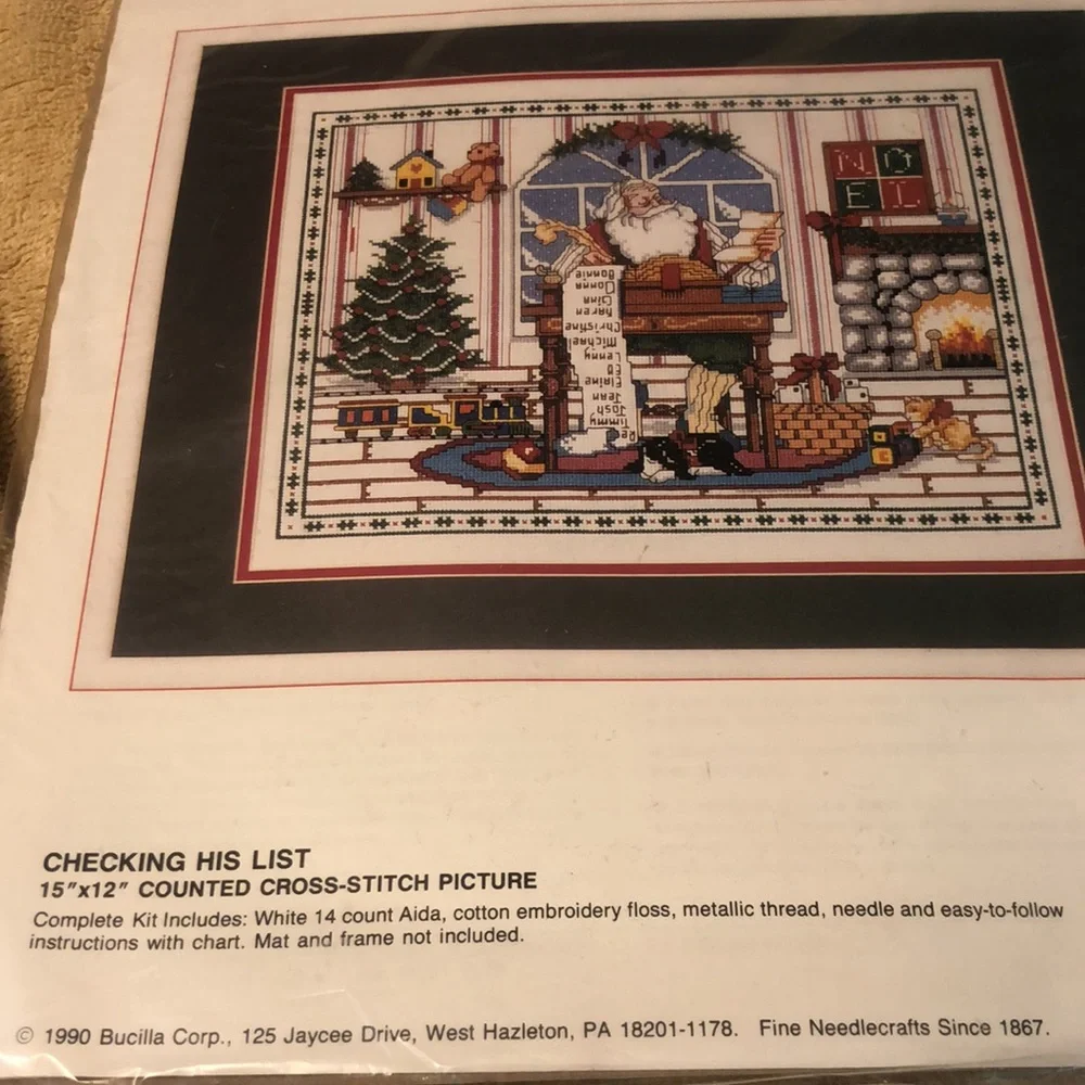 Bucilla Christmas Kit Checking His List Santa Holiday Scene Counted Cross Stitch